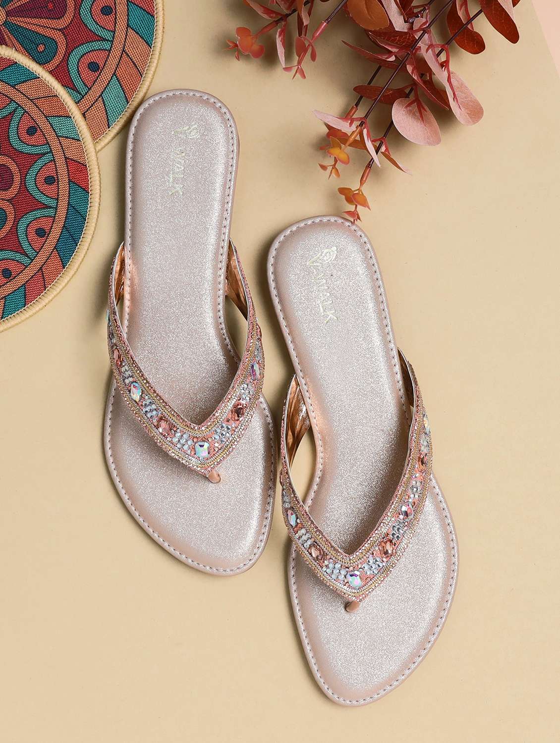 women embellished slip on flat sandal