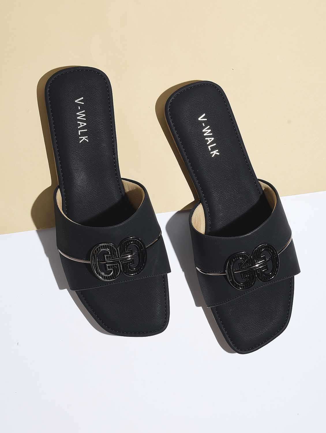 women solid slip on flat sandal