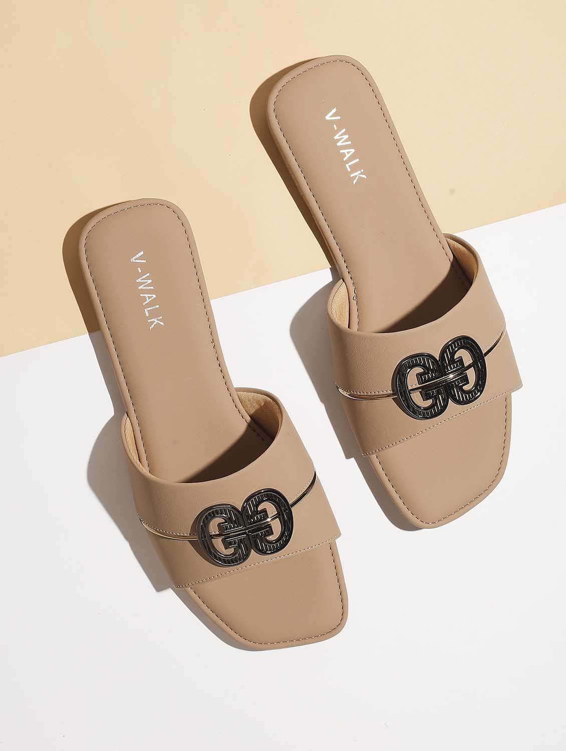 women solid slip on flat sandal