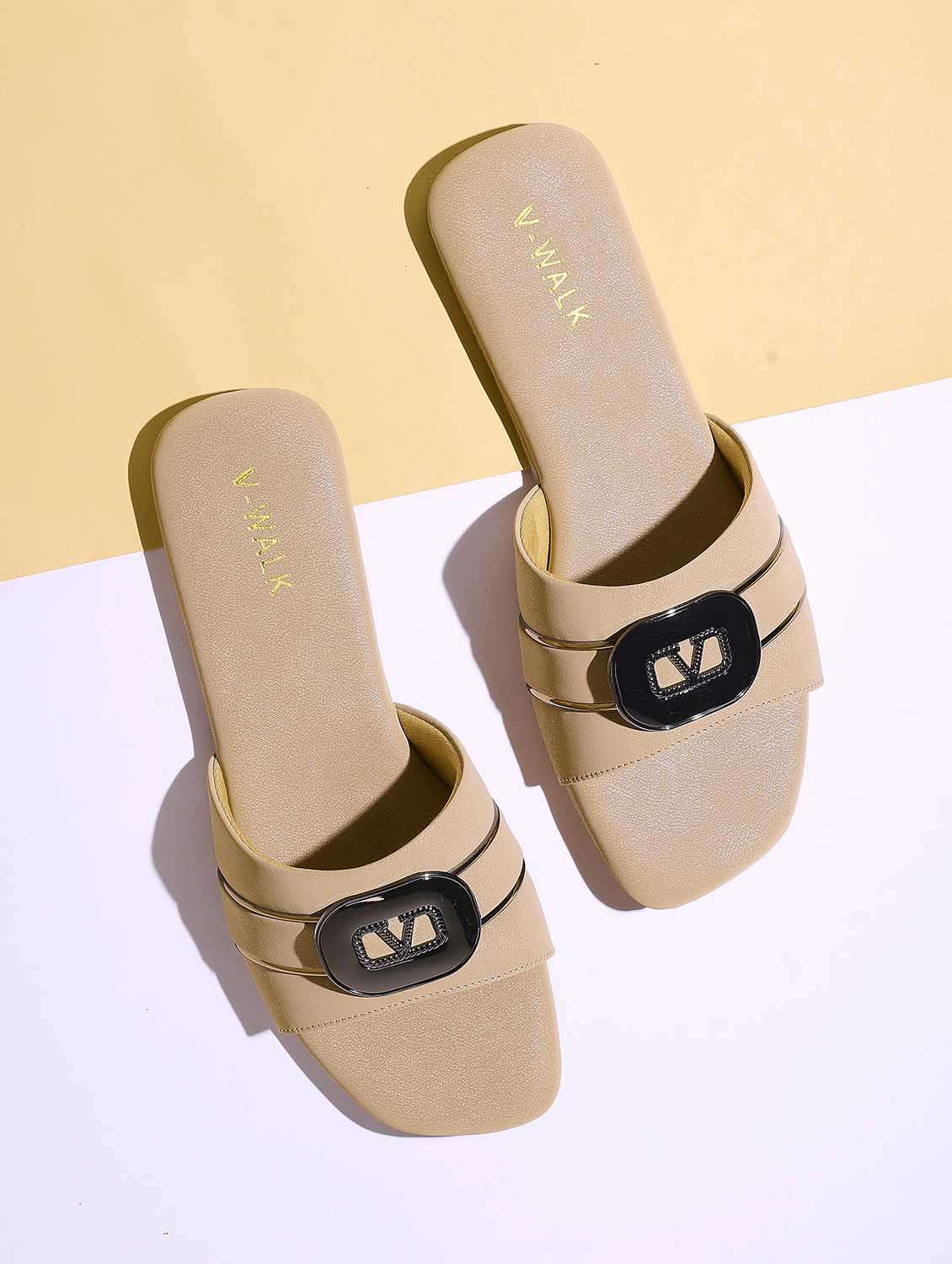 women solid slip on flat sandal