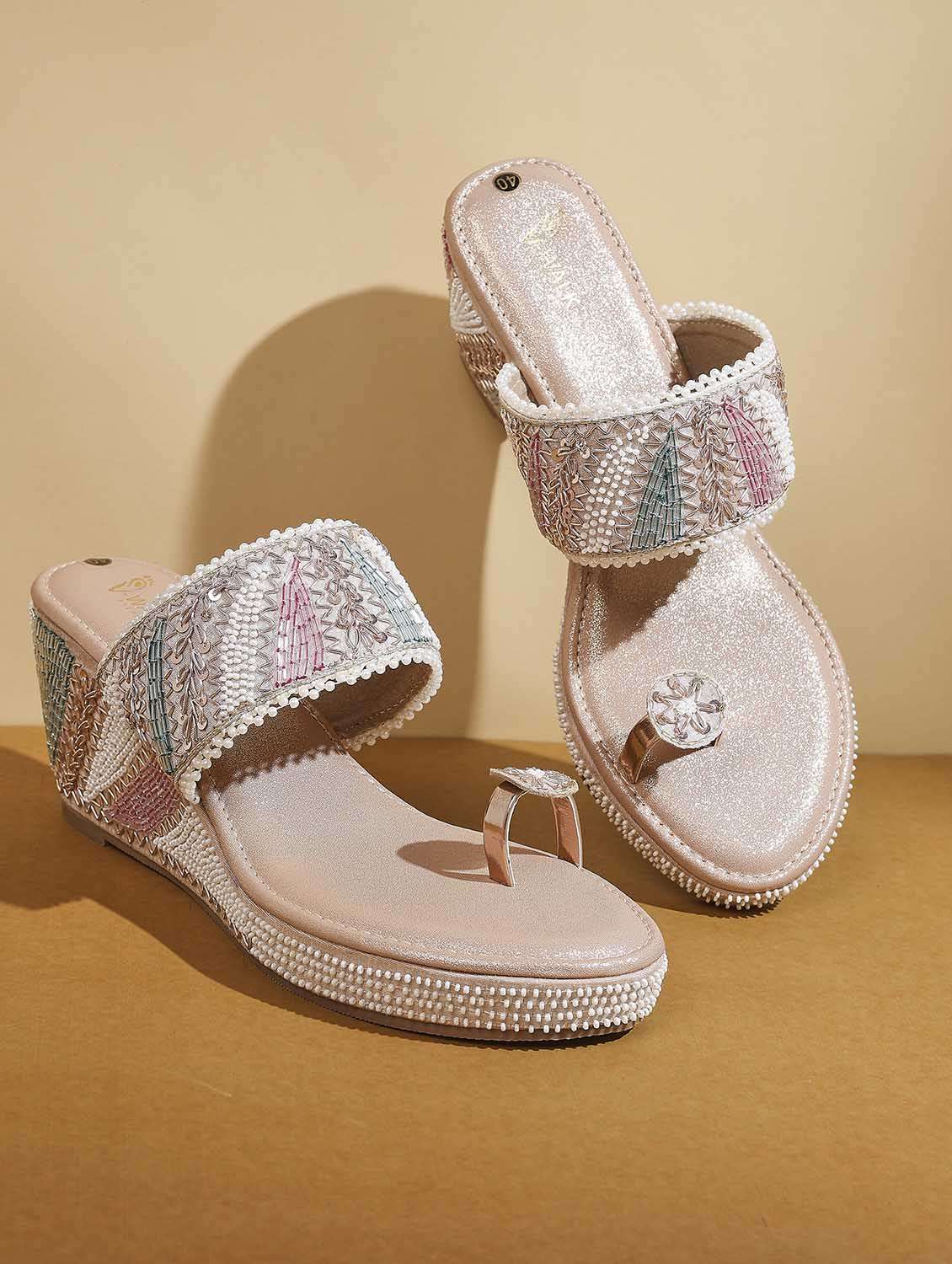 women embellished one toe wedges