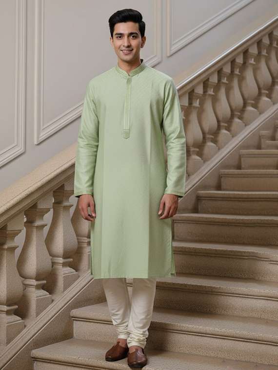 men self design mandarin neck ethnic wear set