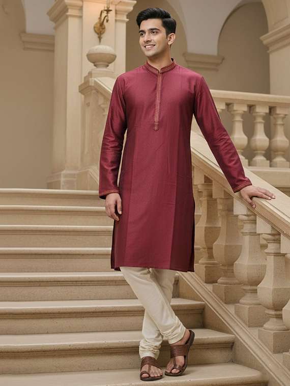 men self design mandarin neck ethnic wear set