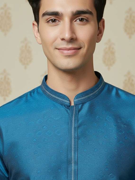 men self design mandarin neck ethnic wear set - 22331982 -  Standard Image - 3