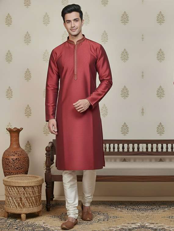 men self design mandarin neck ethnic wear set