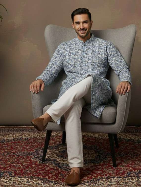 men self design mandarin neck ethnic wear set - 22331987 -  Standard Image - 3