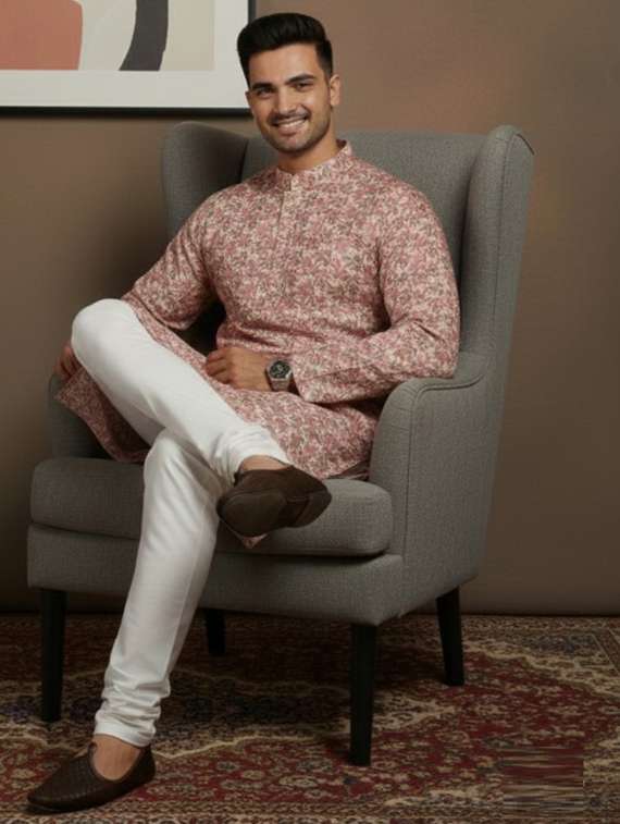 men self design mandarin neck ethnic wear set - 22331988 -  Standard Image - 3