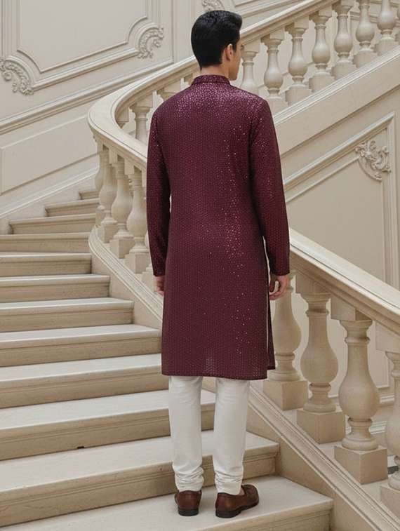 men solid with work mandarin neck ethnic wear set - 22331993 -  Standard Image - 3