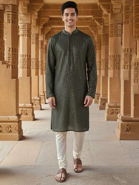 men solid with work mandarin neck ethnic wear set