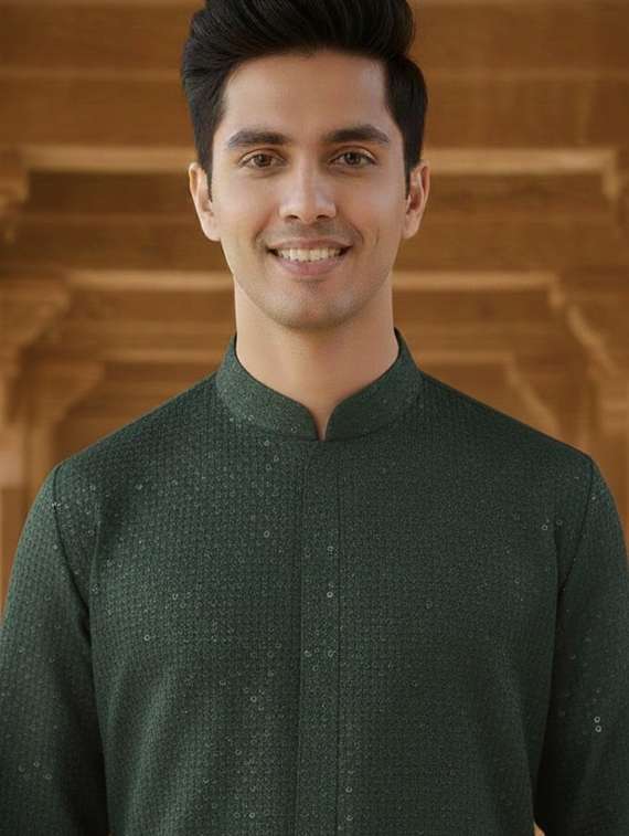 men solid with work mandarin neck ethnic wear set - 22331994 -  Standard Image - 3