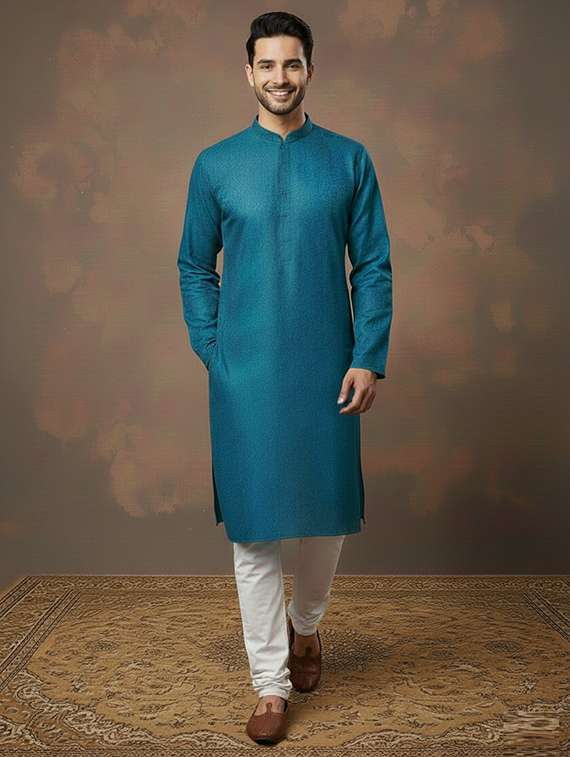 men self design mandarin neck ethnic wear set