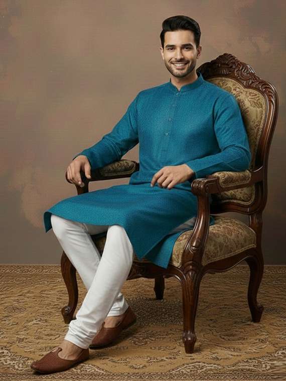 men self design mandarin neck ethnic wear set - 22332000 -  Standard Image - 3