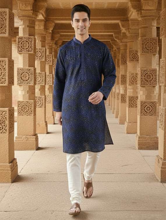 men solid with work mandarin neck ethnic wear set