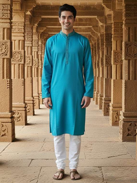 men self design mandarin neck ethnic wear set