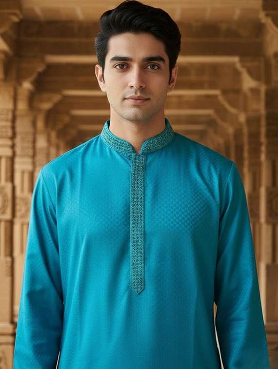 men self design mandarin neck ethnic wear set - 22332006 -  Standard Image - 3