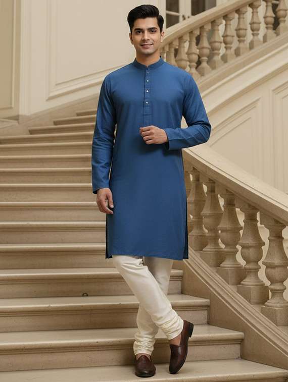men self design mandarin neck ethnic wear set
