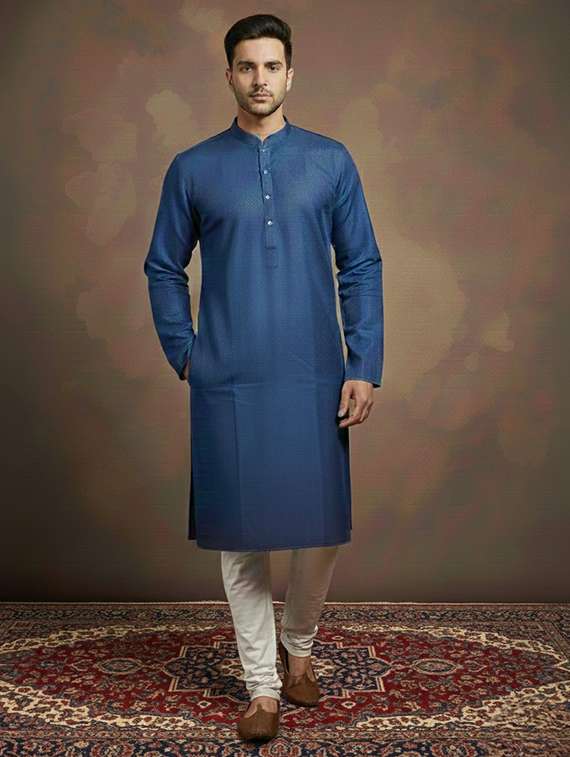 men self design mandarin neck ethnic wear set