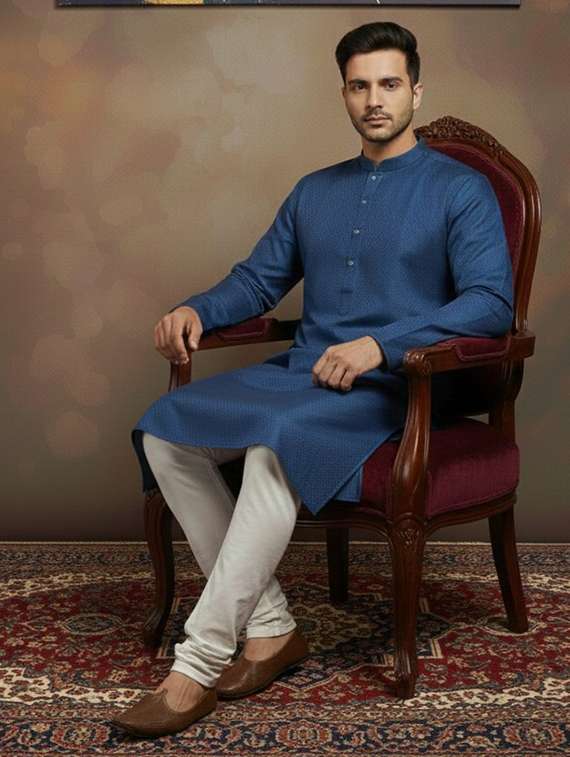 men self design mandarin neck ethnic wear set - 22332035 -  Standard Image - 3