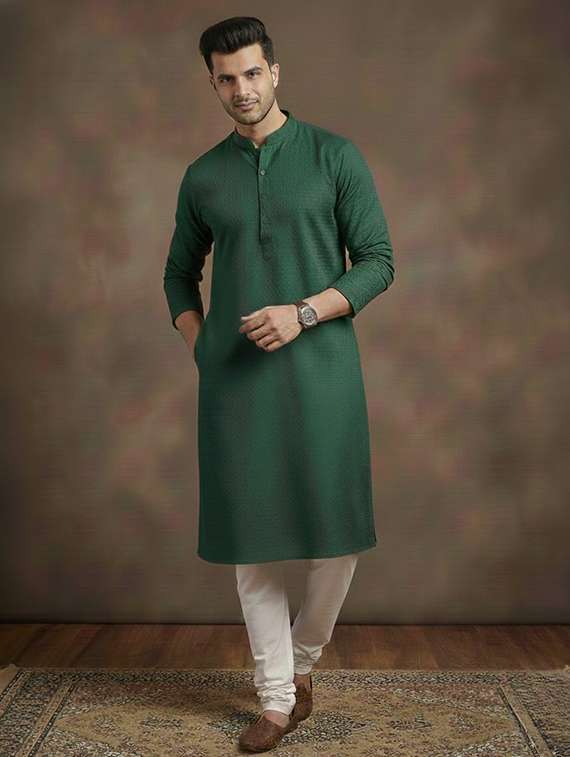 men self design mandarin neck ethnic wear set