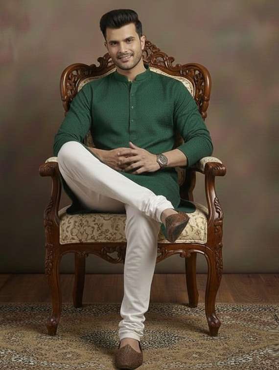 men self design mandarin neck ethnic wear set - 22332036 -  Standard Image - 3