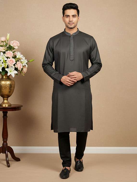men self design mandarin neck long kurta