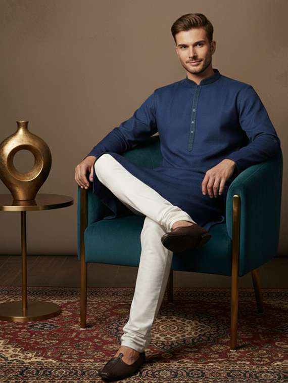 men self design mandarin neck long kurta - 22332049 -  Standard Image - 3