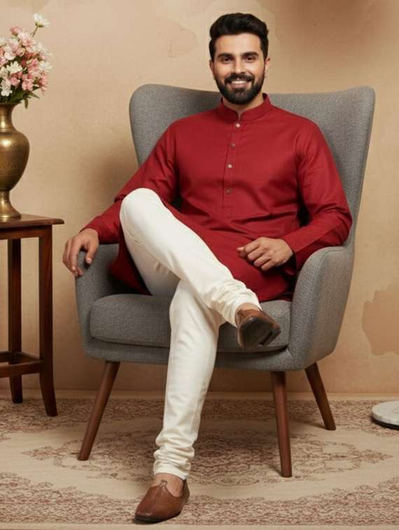 men self design mandarin neck long kurta - 22332056 -  Standard Image - 3