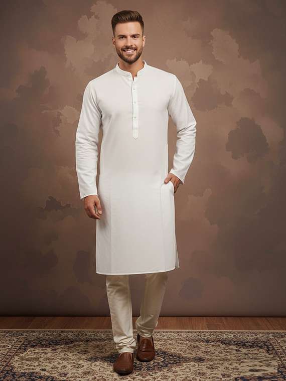 men self design mandarin neck long kurta