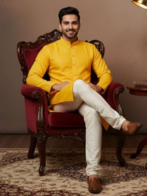 men self design mandarin neck long kurta - 22332058 -  Standard Image - 3