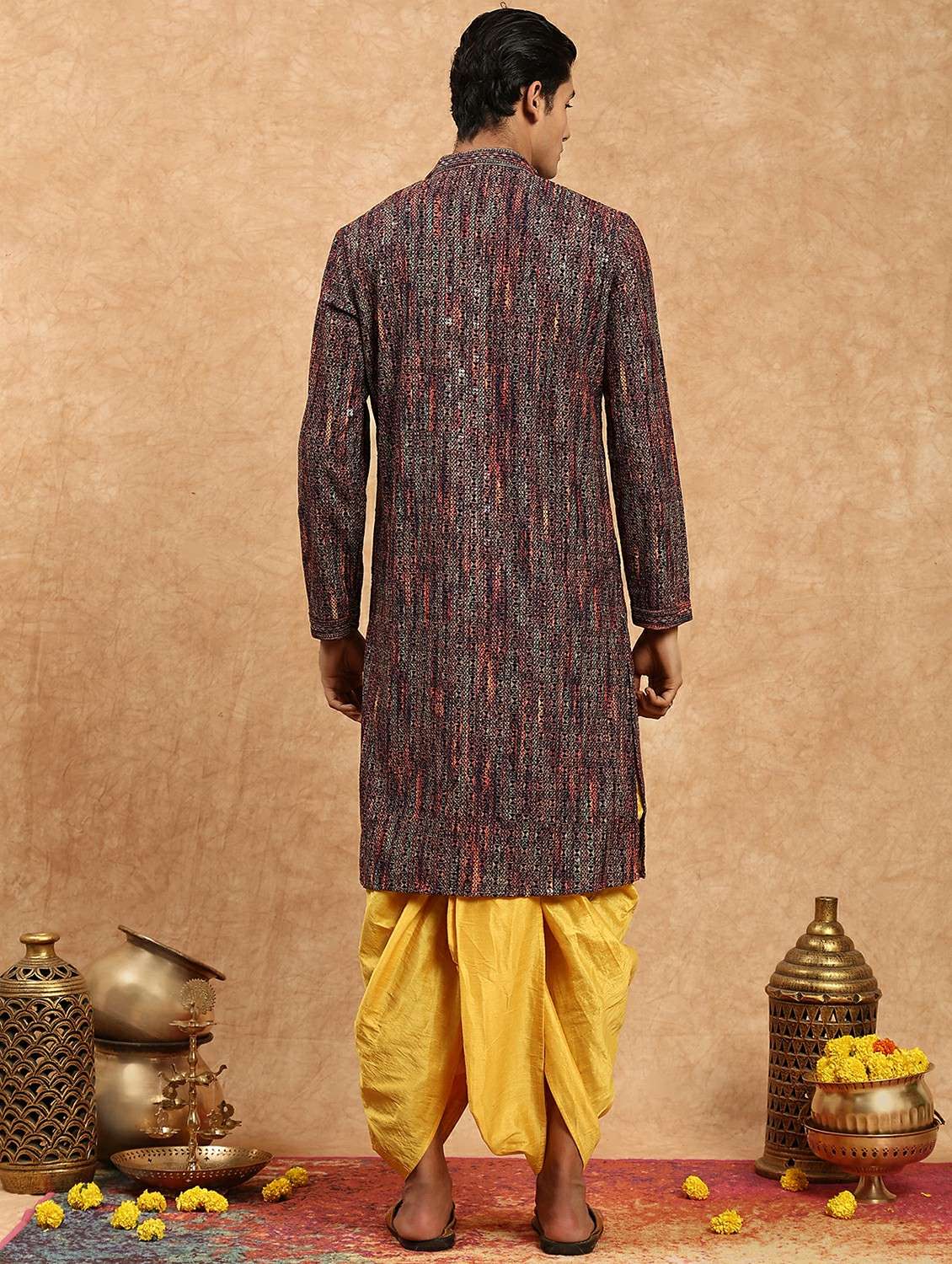 men printed mandarin neck long kurta - 22332070 -  Standard Image - 3