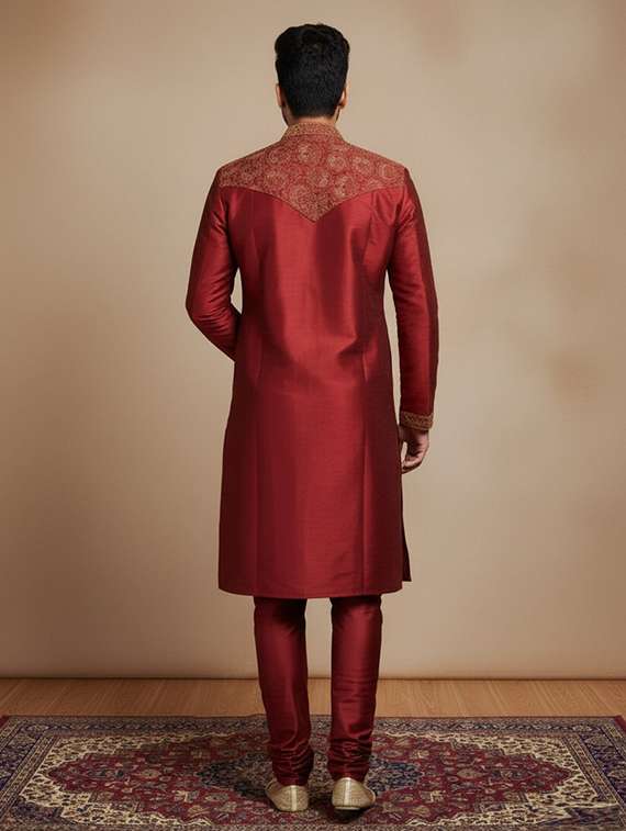men self design mandarin neck angrakha kurta - 22332119 -  Standard Image - 3