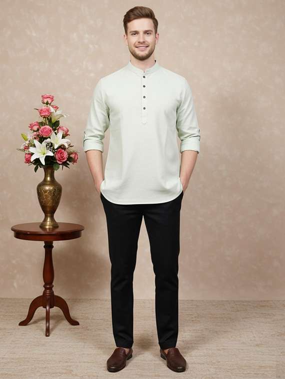 men solid mandarin neck short kurta