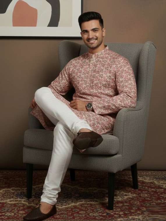 men self design mandarin neck long kurta - 22332125 -  Standard Image - 3