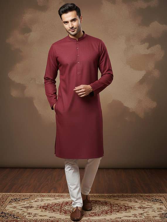 men self design mandarin neck long kurta