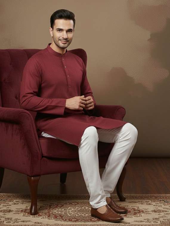 men self design mandarin neck long kurta - 22332129 -  Standard Image - 3