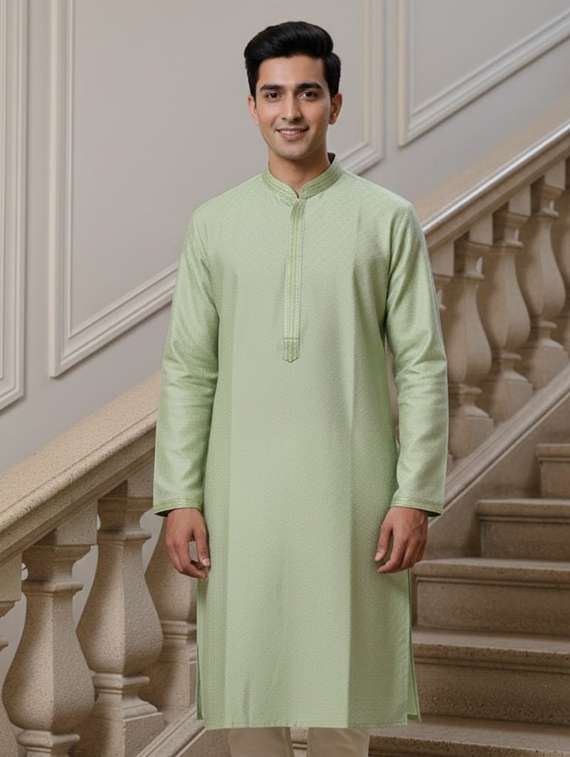 men self design mandarin neck long kurta