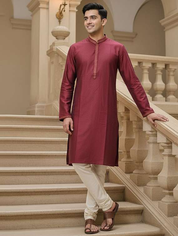 men self design mandarin neck long kurta - 22332133 -  Standard Image - 3