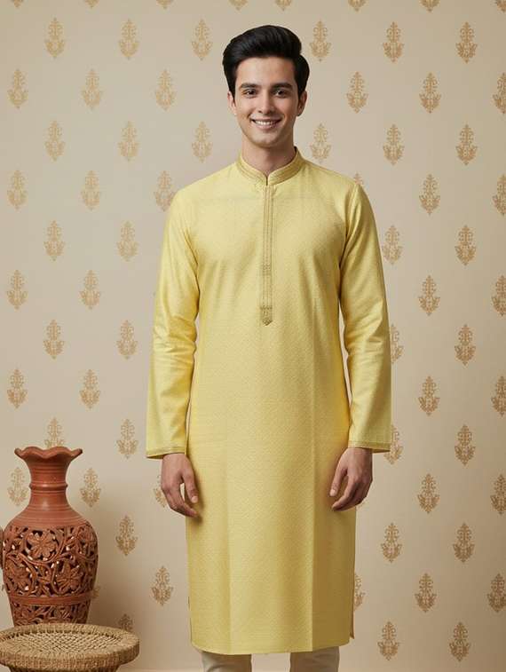 men self design mandarin neck long kurta