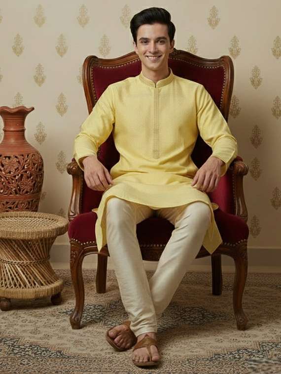 men self design mandarin neck long kurta - 22332135 -  Standard Image - 3