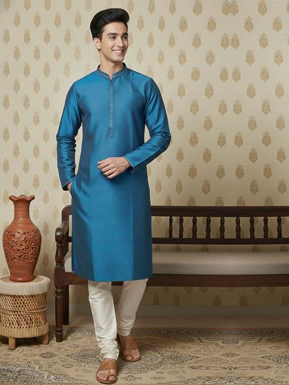 men self design mandarin neck long kurta - 22332136 -  Standard Image - 3