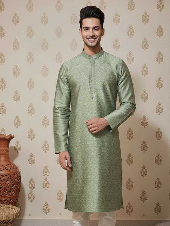 men self design mandarin neck long kurta