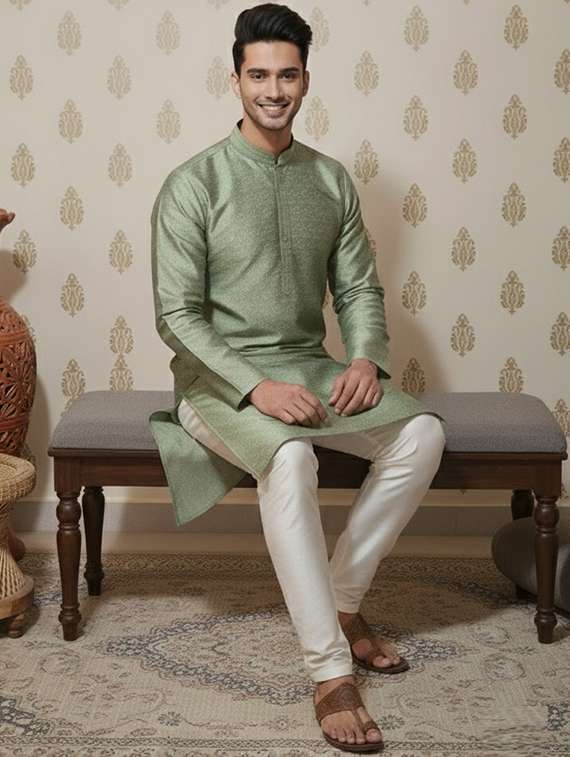 men self design mandarin neck long kurta - 22332137 -  Standard Image - 3