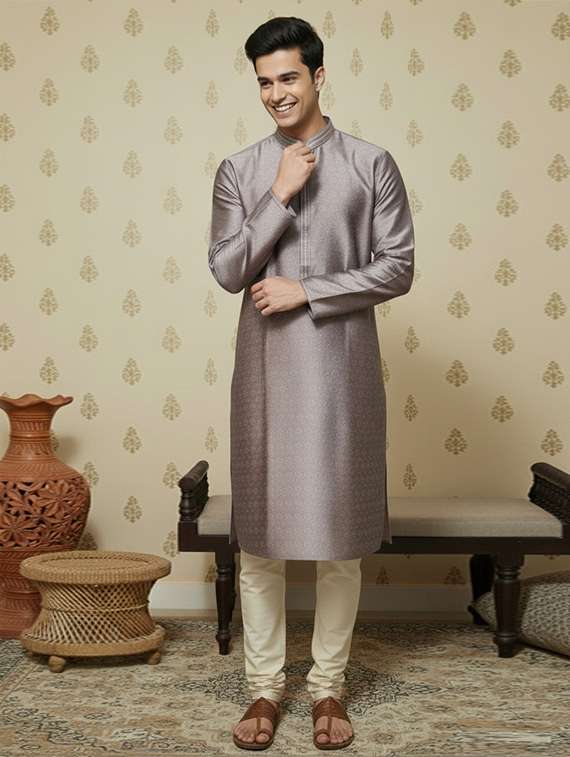 men self design mandarin neck long kurta - 22332139 -  Standard Image - 3