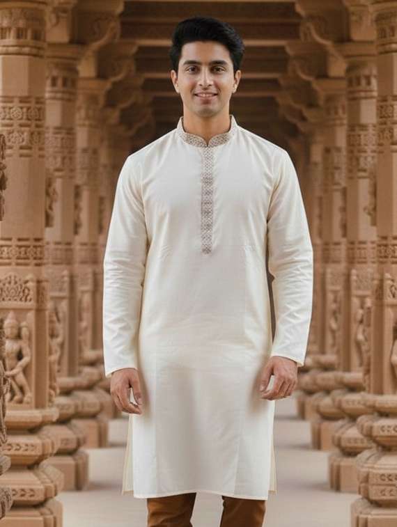 men self design mandarin neck long kurta