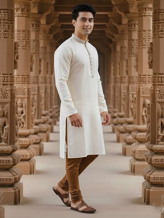men self design mandarin neck long kurta - 22332140 -  Standard Image - 3