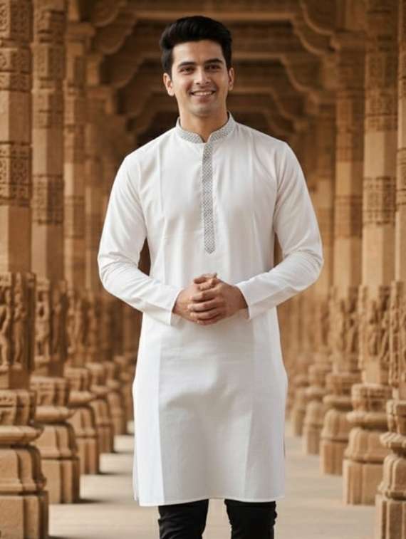 men self design mandarin neck long kurta