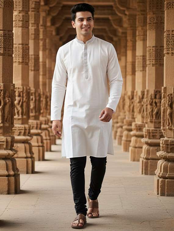 men self design mandarin neck long kurta - 22332141 -  Standard Image - 3