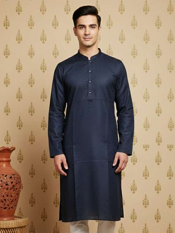 men self design mandarin neck long kurta