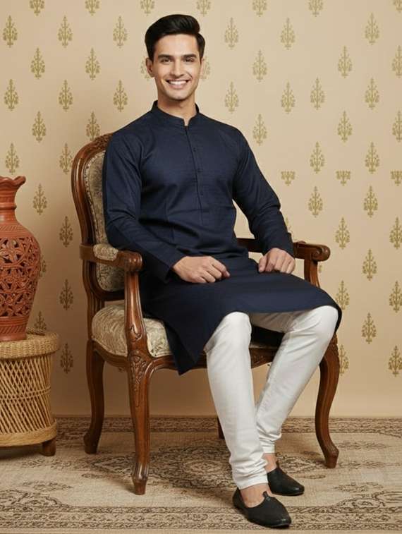 men self design mandarin neck long kurta - 22332142 -  Standard Image - 3