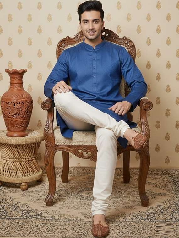 men self design mandarin neck long kurta - 22332144 -  Standard Image - 3